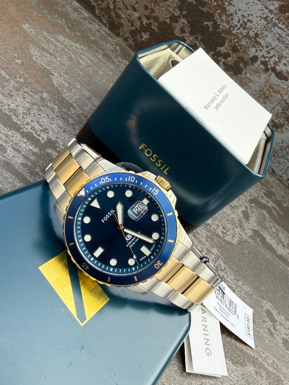New Fossil Blue Dive Three-Hand Date Two-Tone Stainless Steel Watch